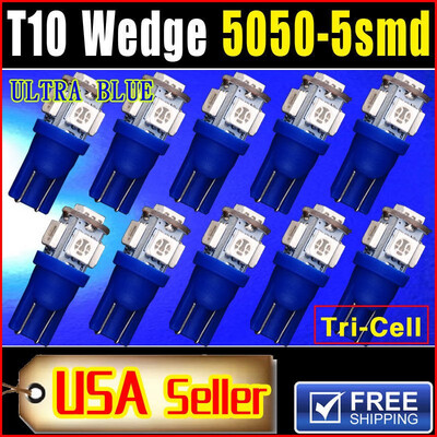 

10 X Car T10 Pure Blue LED 5050 5smd Wedge Dome Map Light Bulb W5W 194 168 2825