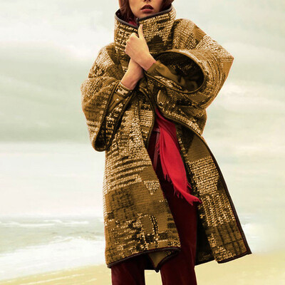 

Toponeto Women Plus Size Lapel Long Sleeves Printing Woollen Cloth Cardigan Coat Jacket