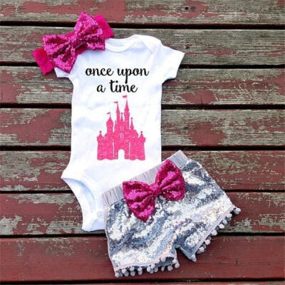 

Infant Baby Girls Top once upon a time Romper Sequin Pants Outfit Set Clothes
