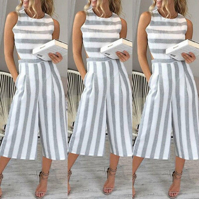 

Womens Striped Wide Leg Jumpsuit Ladies Evening Party Playsuit Size 6 - 16