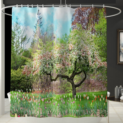 

Gobestart New Waterproof Shower Curtain with 12 Hooks 3D Printed Bathroom Polyester