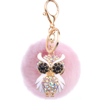 

Car Keychain Handmade Cute Creative Plush Owl Rex Rabbit Hairball Crystal Rhinestone Jewelry Bag Pendant