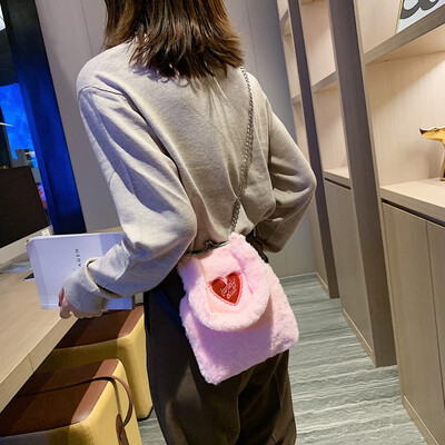 

Tailored Fashion Women Plush Heart Fanny Pack Crossbody Bag Chain Bags Handle Winter Bag