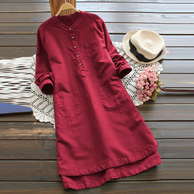 

Womens Cotton Linen Maxi Dress Long Sleeve Casual Boho Kaftan Tunic Gypsy Ethnic