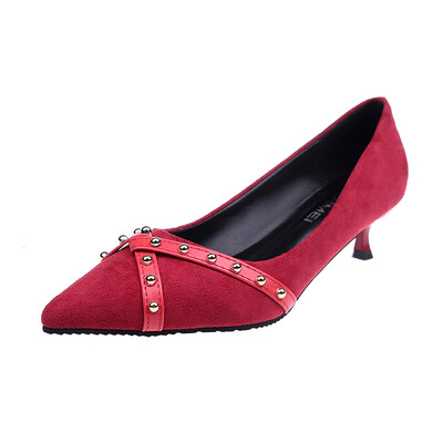 

Spiked Single Shoe Work Shoes Female Spring Retro Simple Rivet Small Fresh Fine-heeled High-heeled Shoes