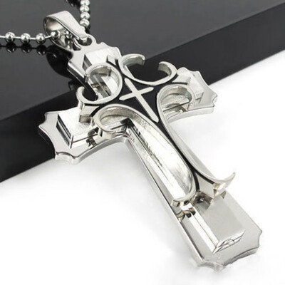 

Fashionable Men Titanium Steel Carved Letter Love Pendant Cross Necklace