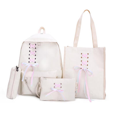 

4pcsset Bandage Chain Backpack Totes Women Canvas Casual Shoulder Pen Bags