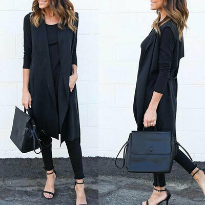 

Women Open Front Sleeveless Long Vest Cardigan Coat Blazer Office Work Jacket
