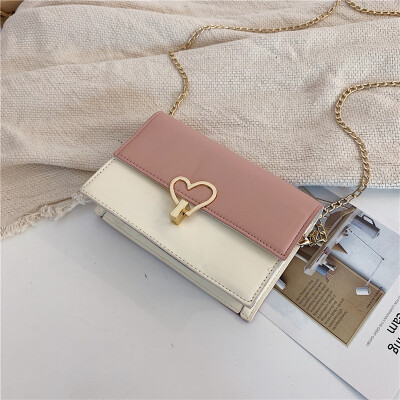 

2019 new contrast color heart-shaped lock buckle Messenger bag female chic wild chain shoulder bag fashion sequin small square bag