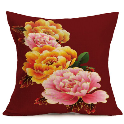 

〖Follure〗Peony Sofa Bed Home Decoration Festival Pillow Case Cushion Cover