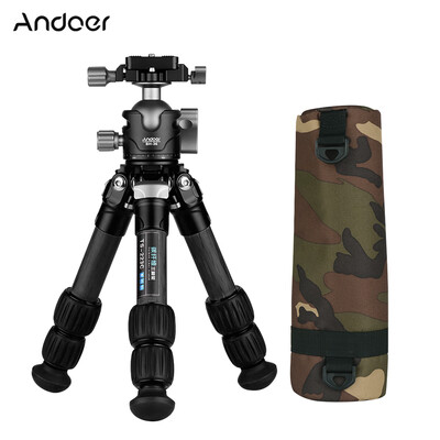 

Andoer Portable Desktop Carbon Fiber Travel Tripod 3-Section Adjustable Height with Panoramic Ball Head Ballhead Quick Release Pla