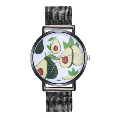 

〖Follure〗Woman Fashion Avocado Pattern Alloy Steel Strap Analog Quartz Round Watch