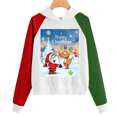 

Tailored Women Christmas Print Hooded Long Sleeves Sweatshirt Hooded Pullover Tops Shirt