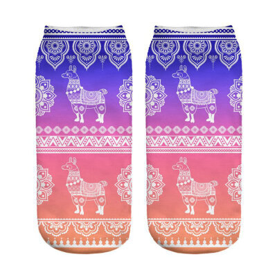 

1Pair Women Low Cut Ankle Socks Funny Llama 3D Printing Socks Cotton Hosiery Printed Alpaca Socks