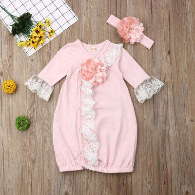 

Newborn Baby Girl Lace 3D Flower Tops Long Pants Sleeping BagHeadband Outfits