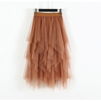 

Fashion Elastic High Waist Long Tulle Skirt Women Irregular Hem Mesh Tutu Skirt Spring Party Skirt Ladies