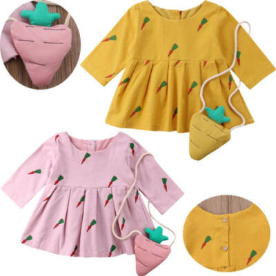 

Toddler Baby Girl Carrot Long Sleeve Princess Swing DressMini Bag 2Pcs Clothes