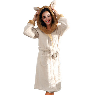 

Gobestart Women Winter Coralline Plush Shawl Bathrobe Rabbit Ears Hat Robe Coat Pajamas