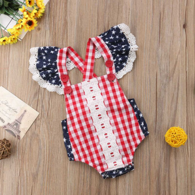 

Infant Baby Girl Lace Star Stripes Romper Bodysuit Sleeveless Clothes Outfits