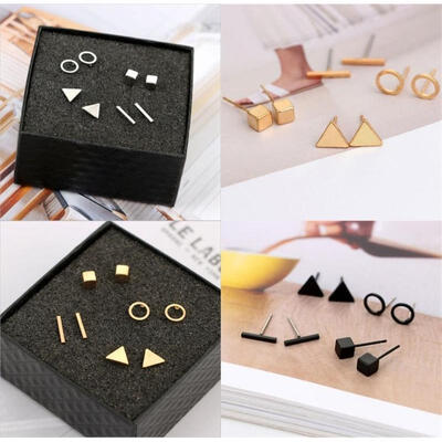 

Gold Silver Tiny Circle T Bar Earring Geometric Triangle Earring 4pairsset