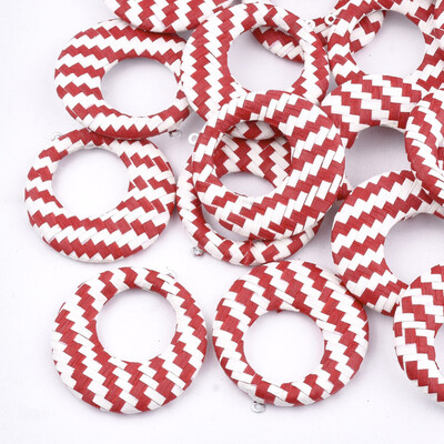 

Handmade Raffia Woven Pendants with Iron & Aluminum Findings Flat Round Platinum Red 435x405x5mm Hole 12mm