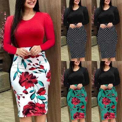 

Womens Floral Midi Dress Long Sleeve Evening Party Summer Beach Short Sundress