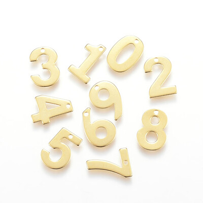 

304 Stainless Steel Charms Number Mixed Golden 11x78x08mm Hole 1mm