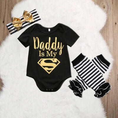 

DADDY IS MY SUPERMAN Baby Girls Newborn Romper 3PCS Outfits Summer Cothes 0-18M