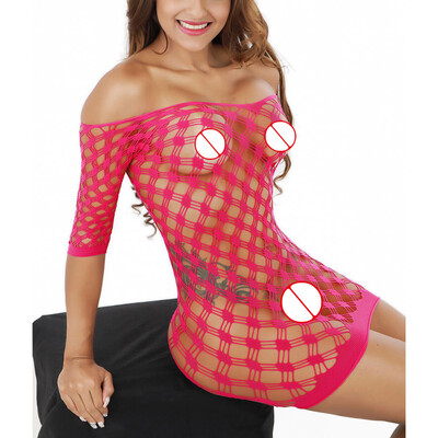 

Women Sexy Lingerie Pajamas Perspective Hollow Fishent Bodycon Solid Mini Dress