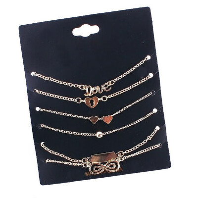 

Sweet 6PCSSet Trendy Geometric Letter Heart Charm Bracelet Women DIY Anklets Bangles Jewelry