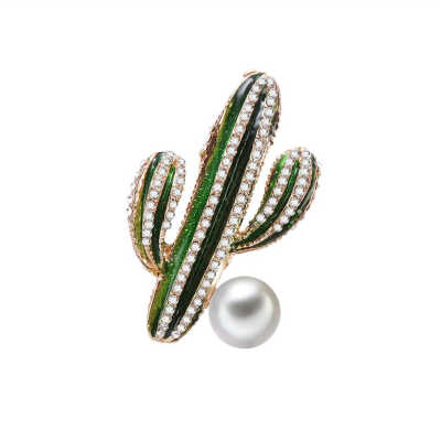 

Elegant Green Cactus Pearl Rhinestone Brooches Crystal Plant Male Female Clothes Decoration Jewelry