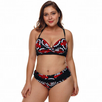 

Plus Size tube top strap printing strip bracket with chest pad split swimsuit