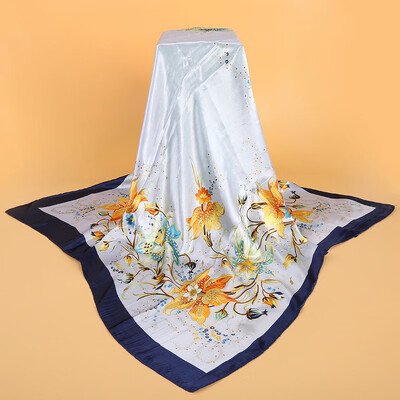 

Simulation silk scarf spot wholesale 90cm satin large square scarf Yiwu scarf factory direct sales special gift