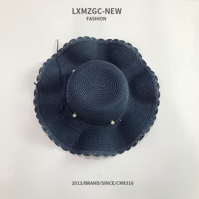 

2019 new summer straw hat Korean seaside resort beach pearl lace bow sun-proof sun-shading cap