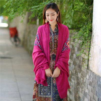

Embroidered linen flowers Nibel cotton&linen scarf air conditioning sunscreen dual-use spring&summer silk scarf female national wind shawl