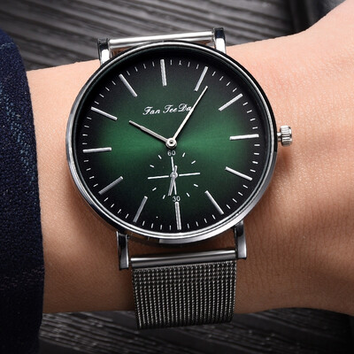 

Gobestart Fashion Luxury Mesh Belt Watch Double Eye Dial Analog Quartz Men Watch