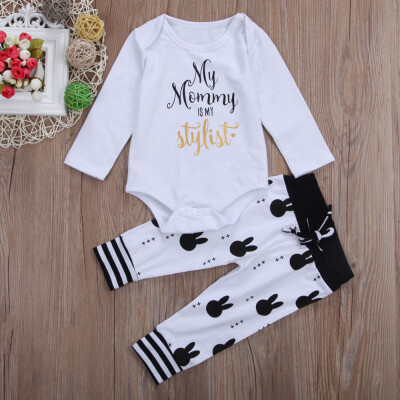 

2Pcs Newborn Baby Girls Boys Letter Romper TopsBunny Pants Outfits Set Clothes