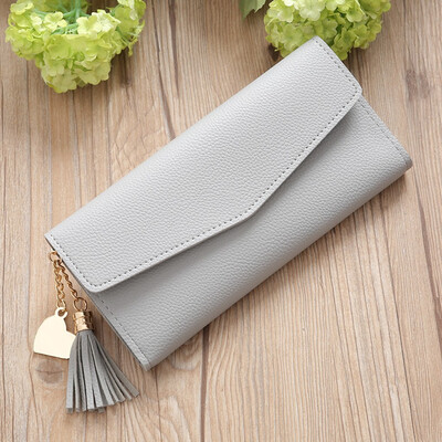 

Tailored Women s Fashion Trend Solid Color Long Fringed Leather Card Wallet