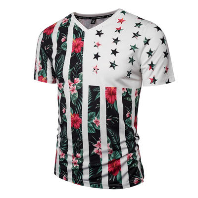 

2018 New Summer Men V-Neck T-Shirts 3D Printed Plant Flower Skin Short Sleeve T Shirt