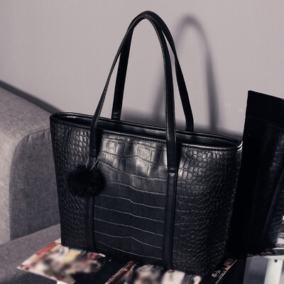 

Tailored Woman Tote Casual Hairball Bags Crocodile pattern Leather Handbag Shoulder Bag