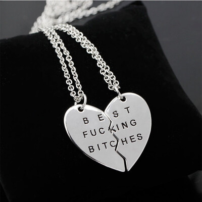 

Broken Heart Pendant Necklace Women Gold Silver Love Chain Best Bitches Friend Statement Necklace Short Choker Necklace