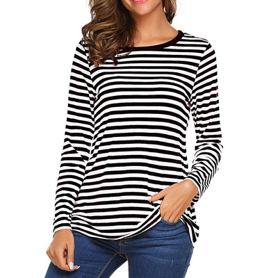 

Nomeni Women Long Sleeve Round Neck Basic T-Shirt Striped Shirts Tunic Top Blouse