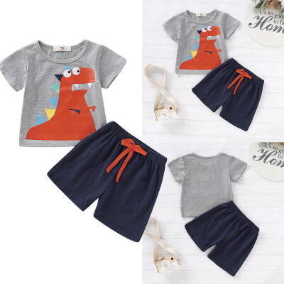 

2019 New kids Baby Boys Dinosaur Short Sleeve Tops T-shirtShorts Pants Casual Clothes Outfit Sunsuit Set 0-18M