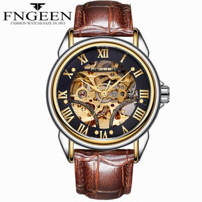 

Gobestart FNGEEN Water Resistant Leather Strap Watch Automatic Mechanical Men Watch