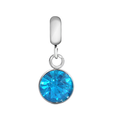

316 Stainless Steel European Dangle Beads with Rhinestone Large Hole Pendants Flat Round Stainless Steel Color Sapphire