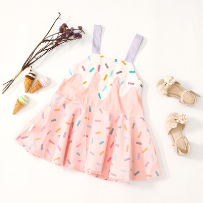 

Toddler Kids Baby Girls Print Sleeveless Straps Princess Dress Clothes