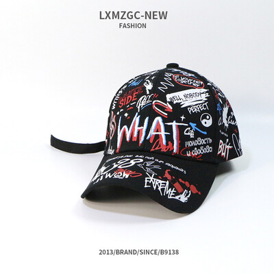 

2019 new hat WHAT Graffiti baseball cap street tide long with hip-hop hat sunshade sun-kissed cap