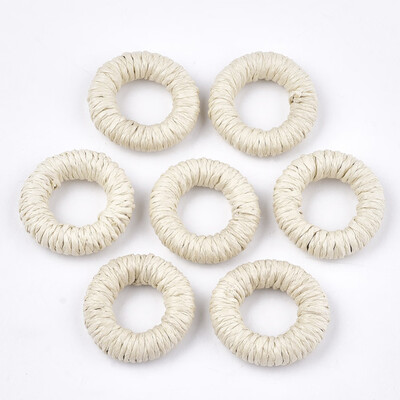 

Handmade Woven Linking Rings Paper Imitation Raffia Covered with Wood Ring AntiqueWhite 3032x78mm Inner Diameter 1416mm