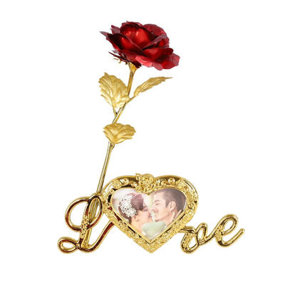 

24K Gold Plated Artificial Rose Flower With Photo Frame Base Unique Gifts For Valentines Day Thanksgiving Mothers Day