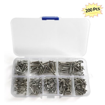 

200pcs Self-Tapping Screws M3 304 Stainless Steel Pan Flat Head Self-Tapping Screws Countersunk Head Pan Head Cross Recessed Pan H